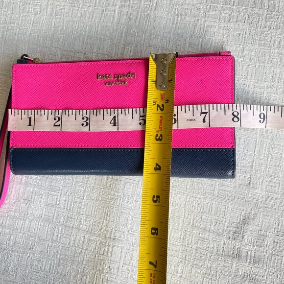 Kate Spade Shocking Pink & Navy Leather Wallet Wristlet - Picture 9 of 11
